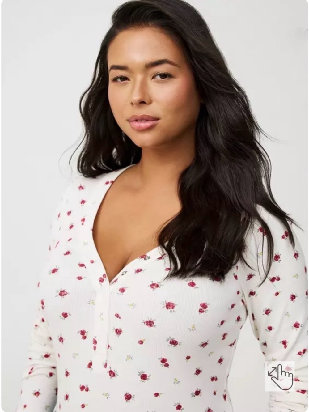 Torrid Cream and Red Floral Long Sleeve Top